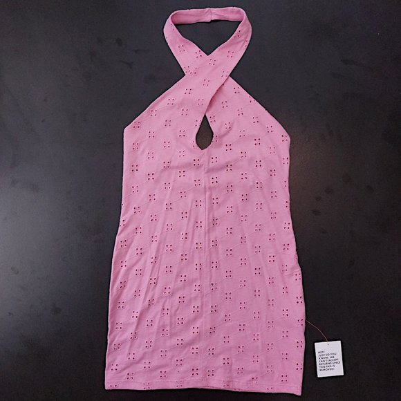 ASOS Cross Front Bubblegum Eyelet Mini Dress - Picture 2 of 7